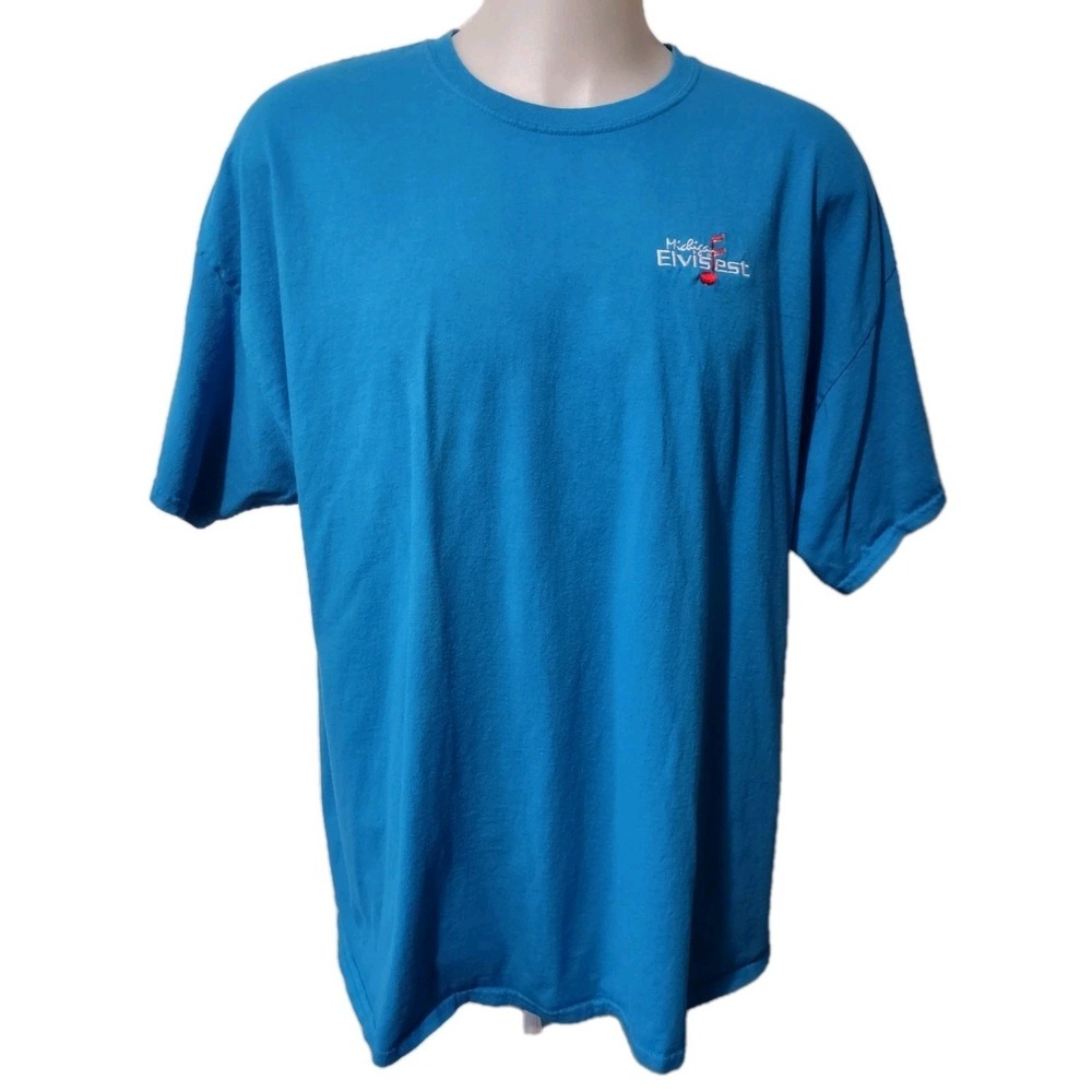 Michigan Elvis Fest T-Shirt Men's Sz 3XL Blue Embroidered Spell Out Short Sleeve